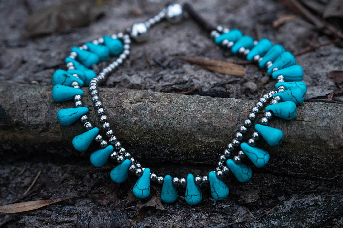Turquoise Teardrop Bead Boho Silver Anklet - Big J's Showstoppin' Store