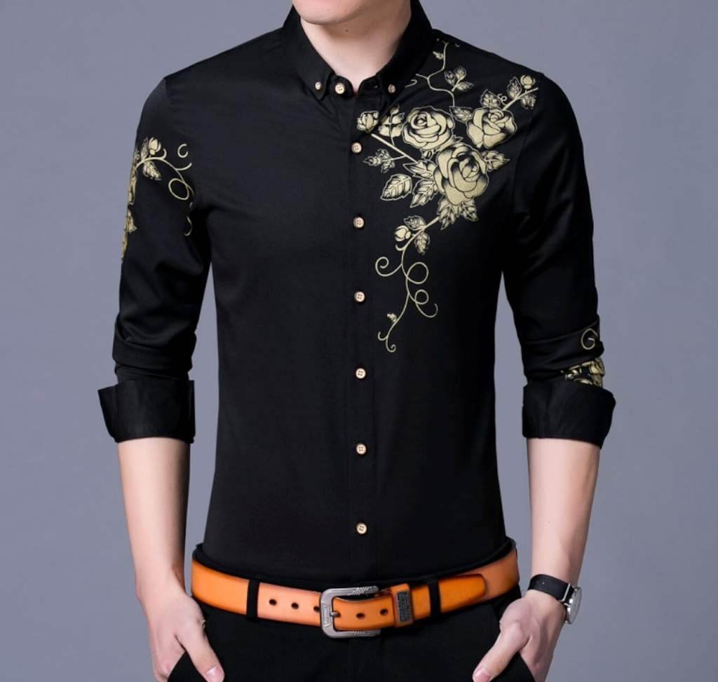 Mens Slim Fit Long Sleeve Floral Shirt - Big J's Showstoppin' Store