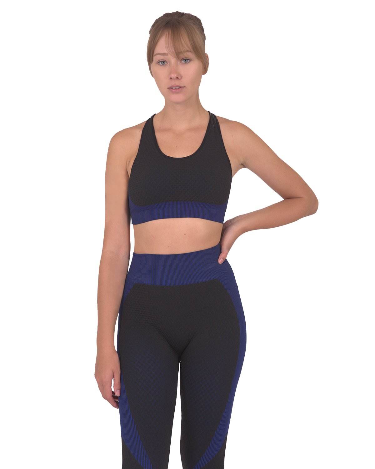 Trois Seamless Sports Bra - Black with Navy - Big J's Showstoppin' Store