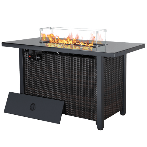 Rattan Propane Outdoor Fire Pit Table with Lid - Big J's Showstoppin' Store
