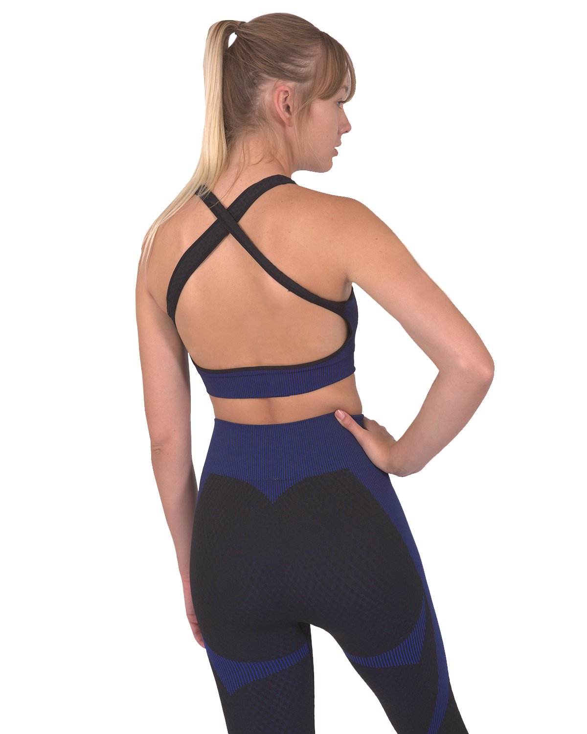 Trois Seamless Sports Bra - Black with Navy - Big J's Showstoppin' Store