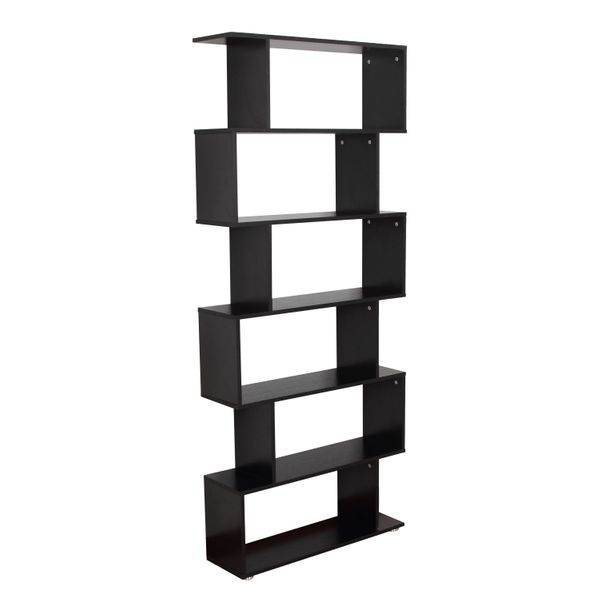 HOMCOM Wooden S Shape Bookcase 6 Shelves Storage Display Home Office - Big J's Showstoppin' Store