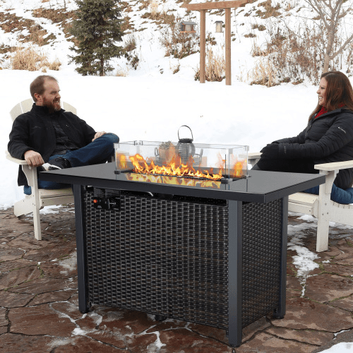 Rattan Propane Outdoor Fire Pit Table with Lid - Big J's Showstoppin' Store