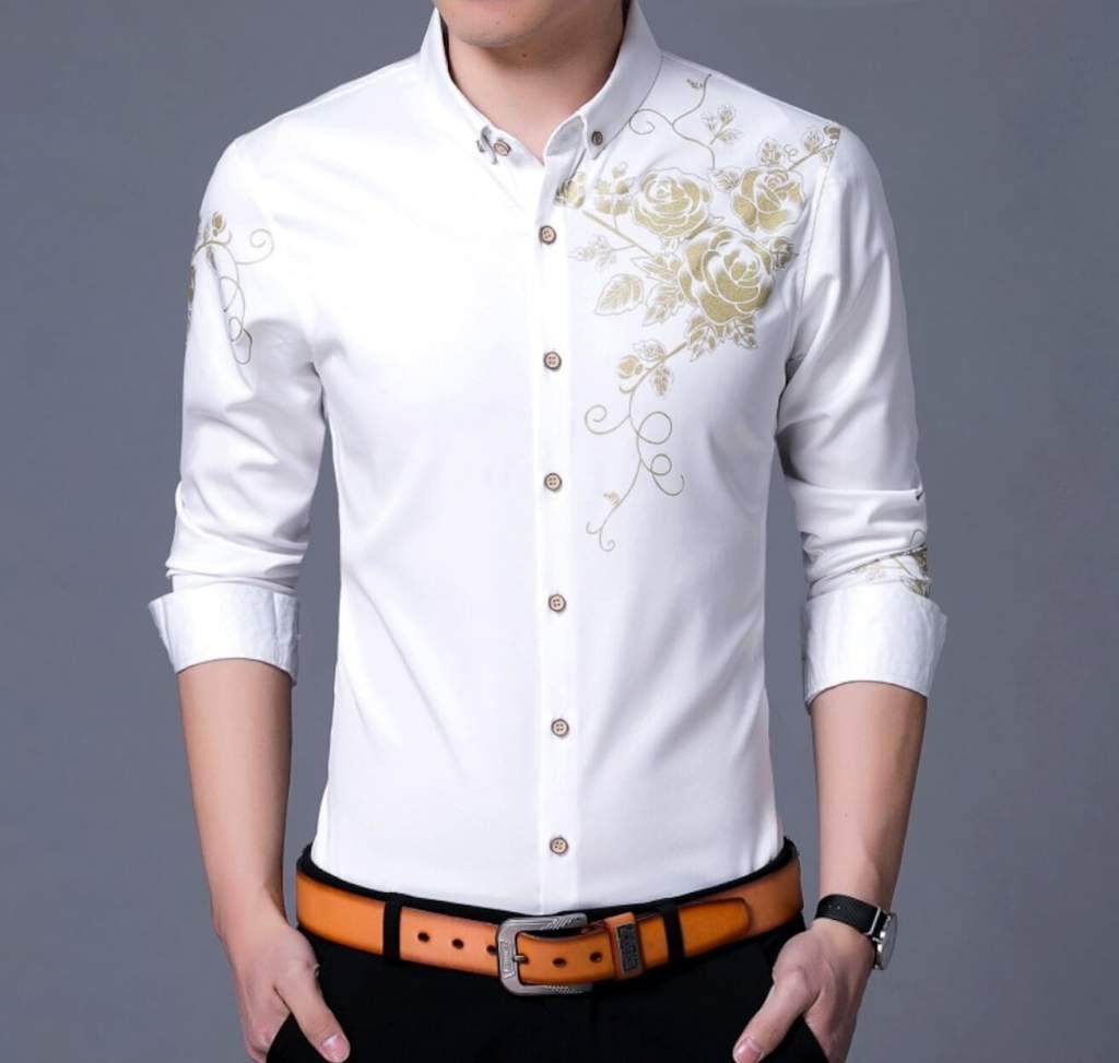 Mens Slim Fit Long Sleeve Floral Shirt - Big J's Showstoppin' Store