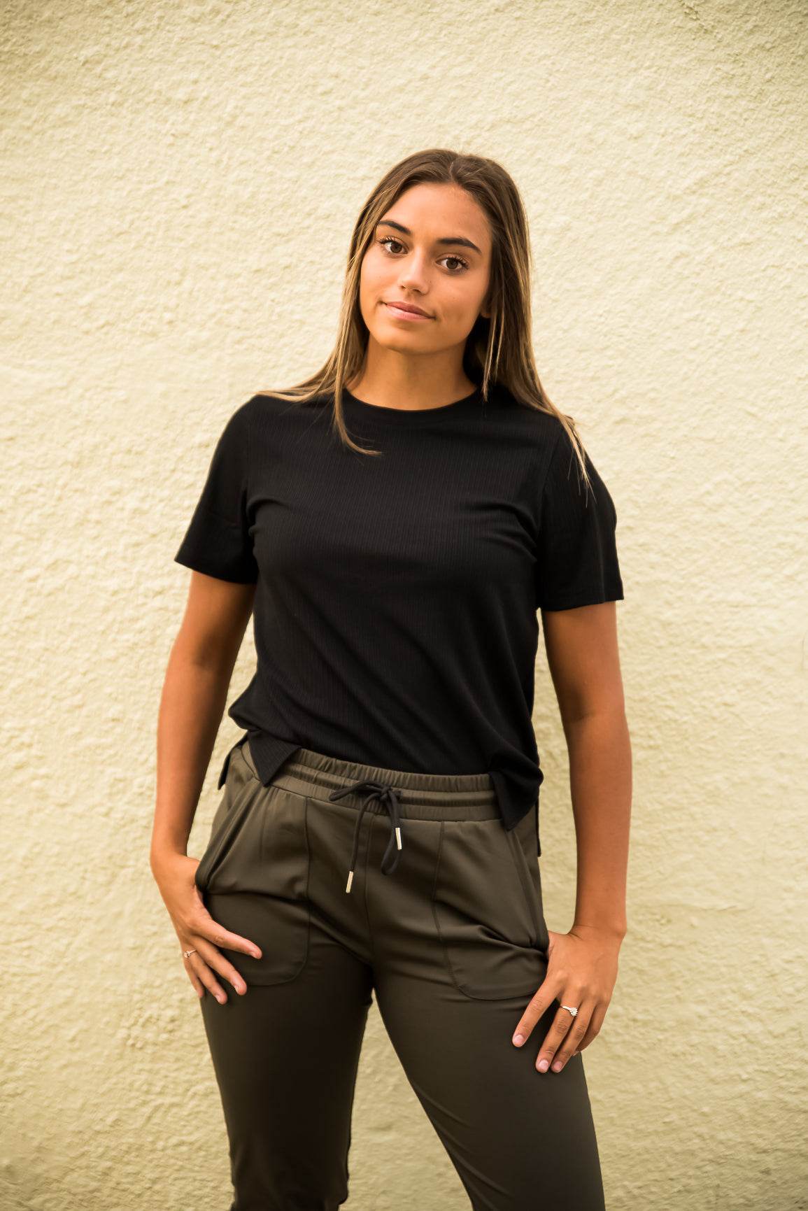 DT Alyssa Rib Knit Split Hem Tee in Black - Big J's Showstoppin' Store