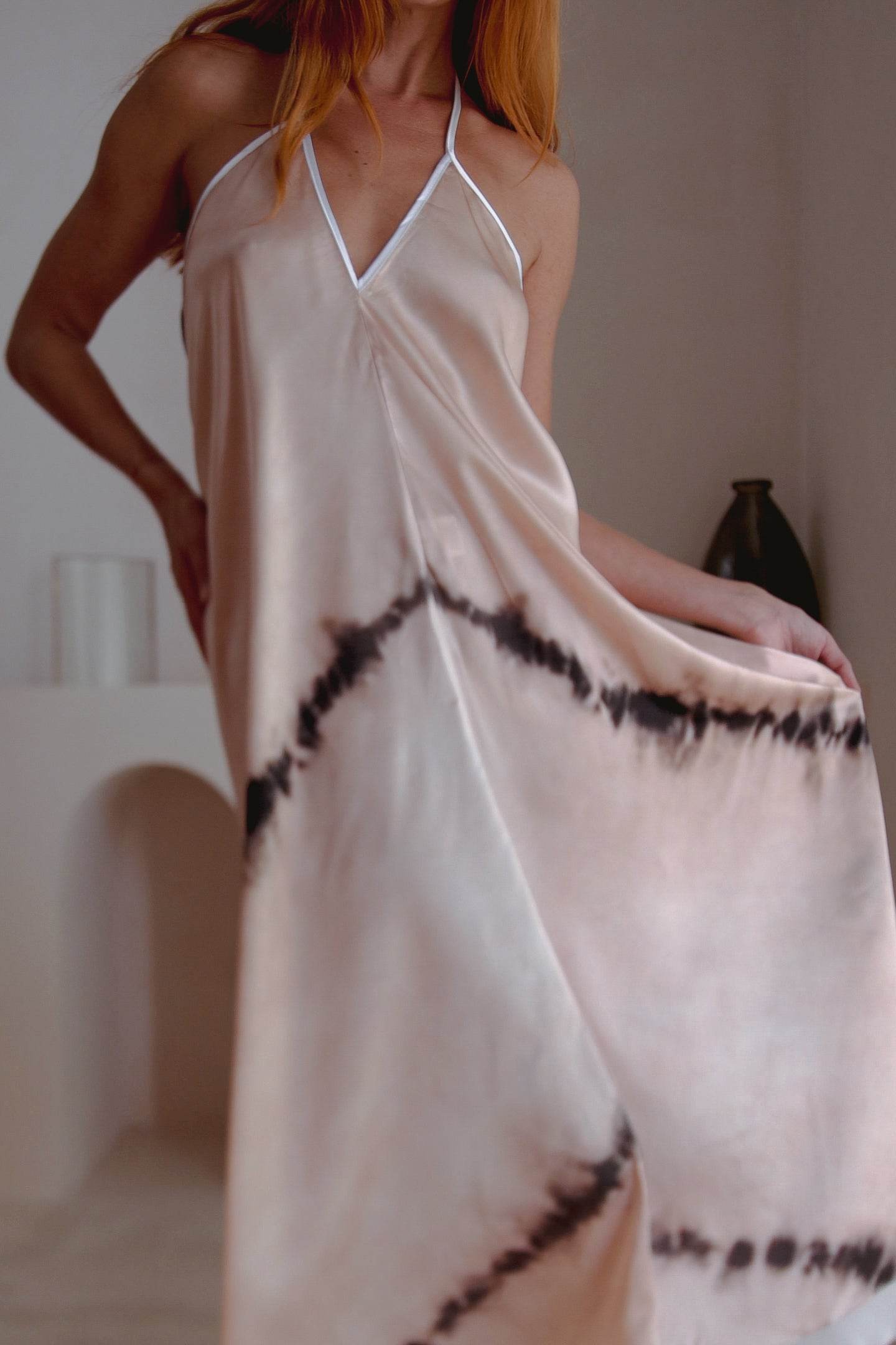 Altair Silk Halter Dress in Shibori - Big J's Showstoppin' Store