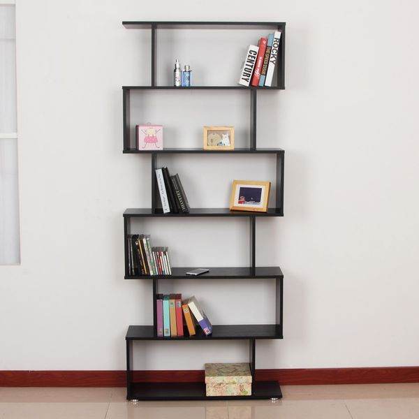 HOMCOM Wooden S Shape Bookcase 6 Shelves Storage Display Home Office - Big J's Showstoppin' Store