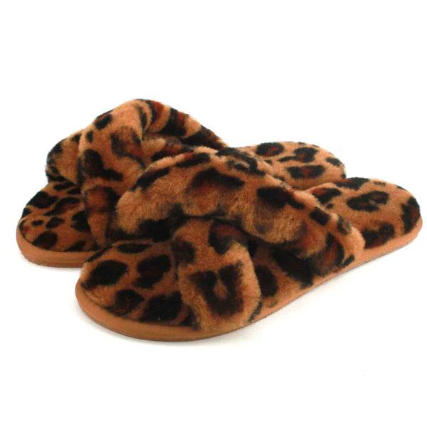 Delilah Ladies Sheepskin Slider Slipper - Leopard - Big J's Showstoppin' Store
