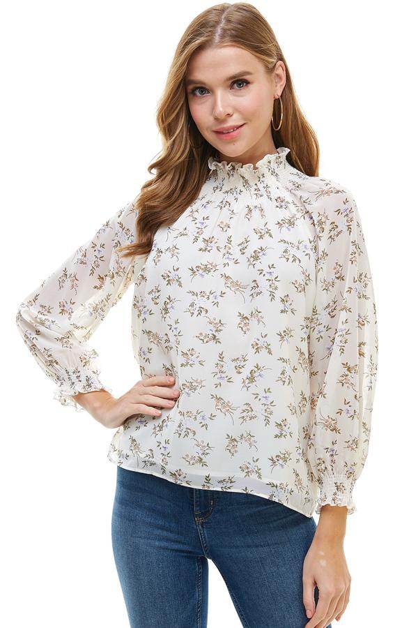 DITSY FLORAL LONG SLEEVES BLOUSE - Big J's Showstoppin' Store