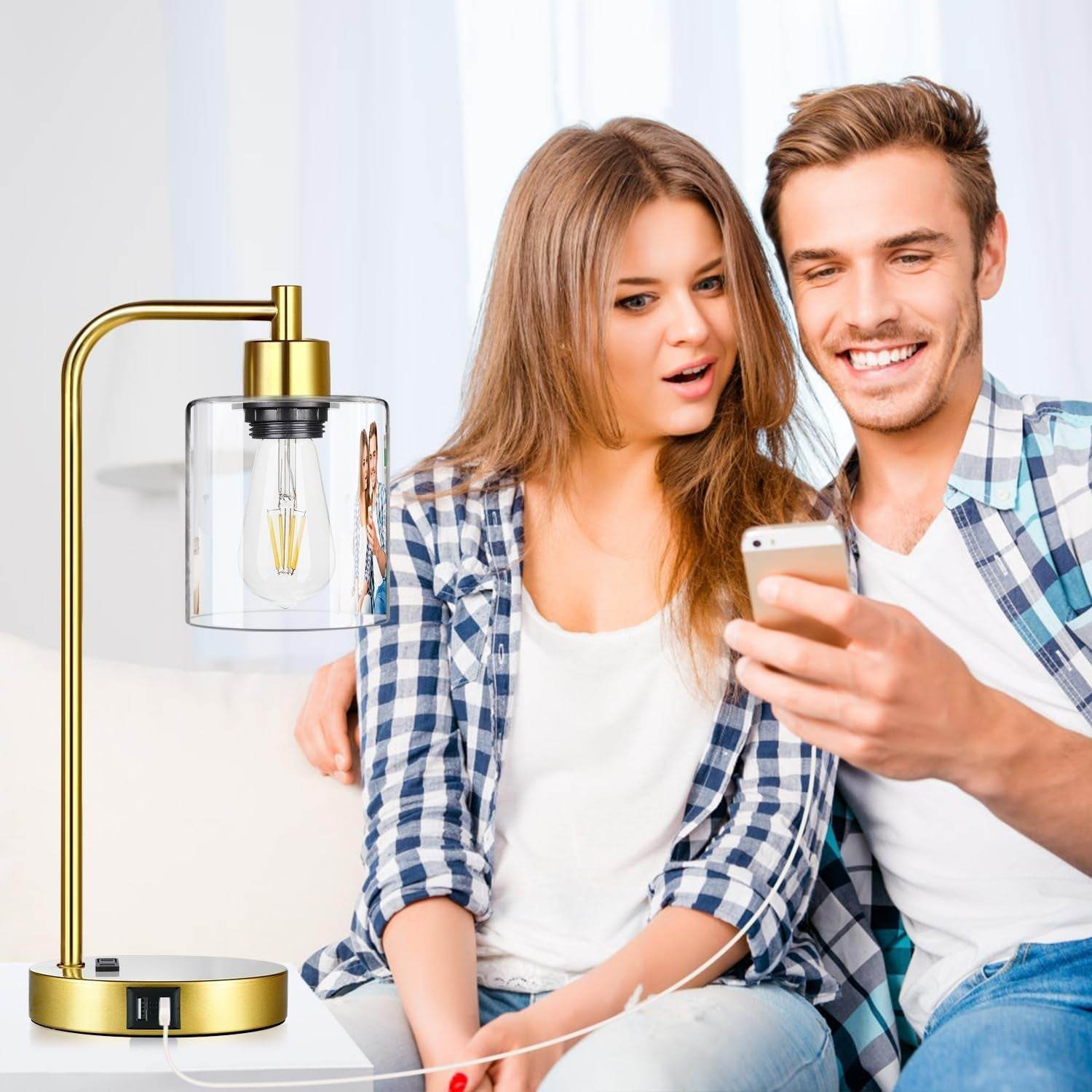 Industrial Touch Control Table Lamps Set of 2 - Gold Nightstand - Big J's Showstoppin' Store