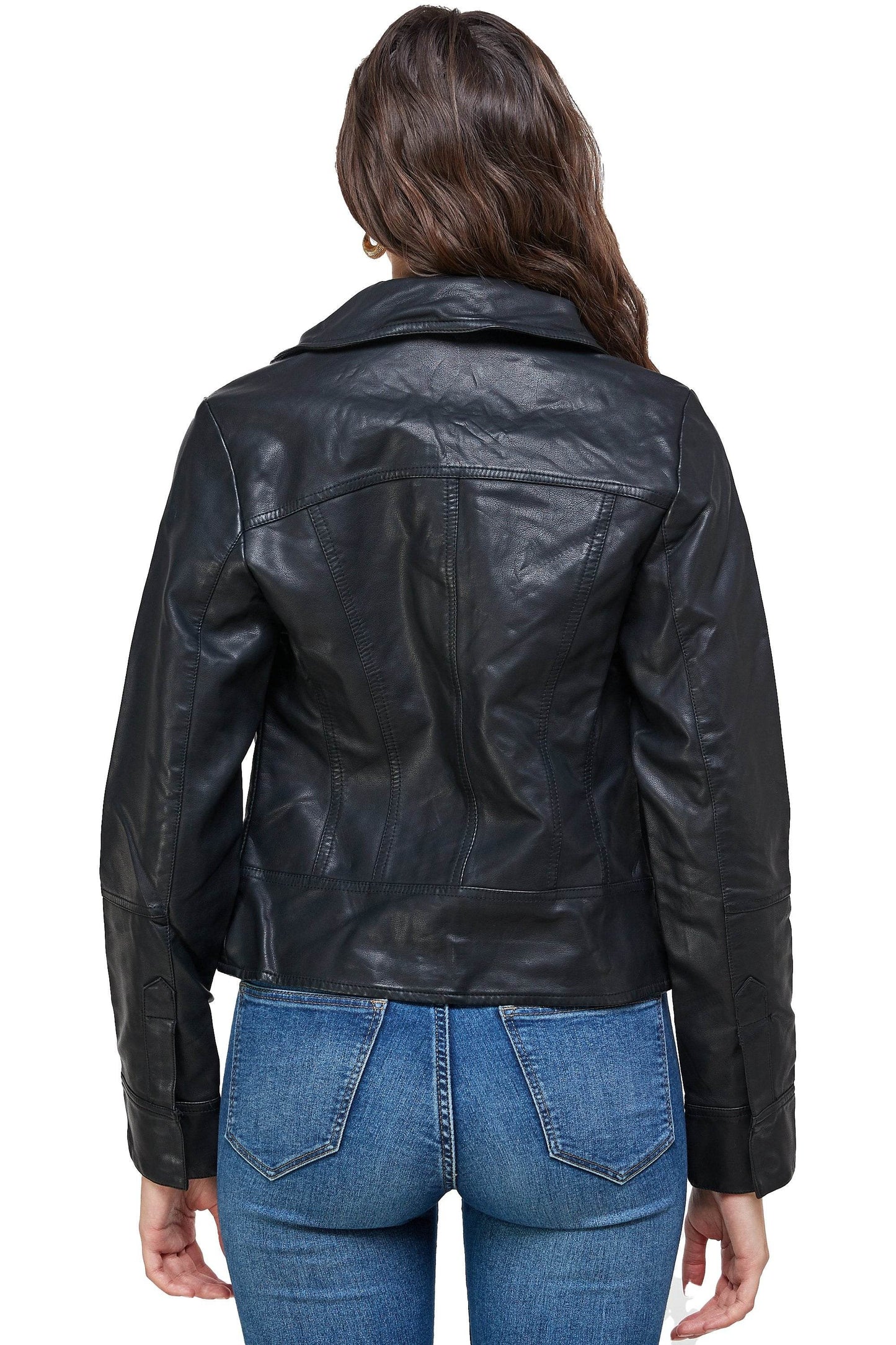 Double Buckle High Neck Vegan Leather Biker Jacket - Big J's Showstoppin' Store