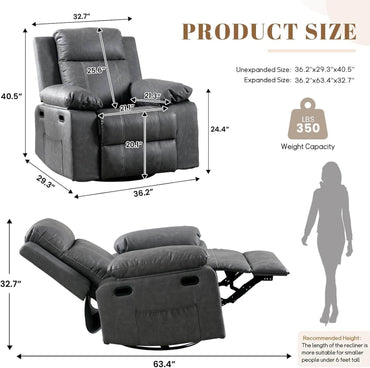 Recliner Chair, 360 Degree Swivel Rocking Chair with Massage and Heat, - Big J's Showstoppin' Store