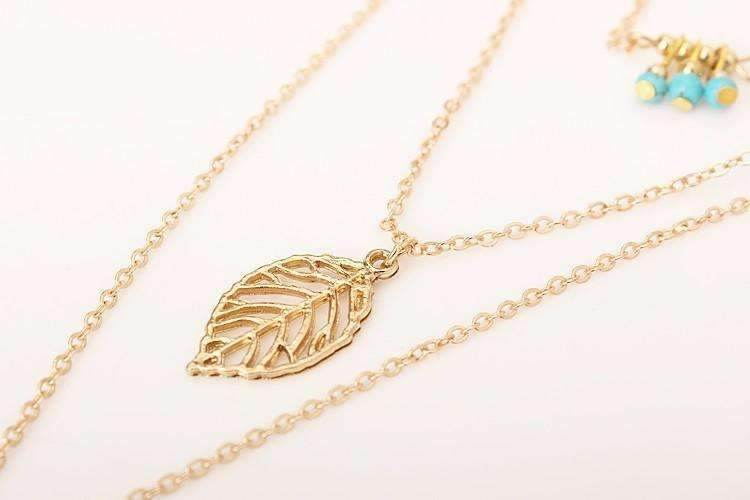 Turquoise Leaf Feather Multi Layer Necklace - Big J's Showstoppin' Store