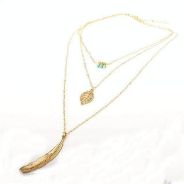 Turquoise Leaf Feather Multi Layer Necklace - Big J's Showstoppin' Store