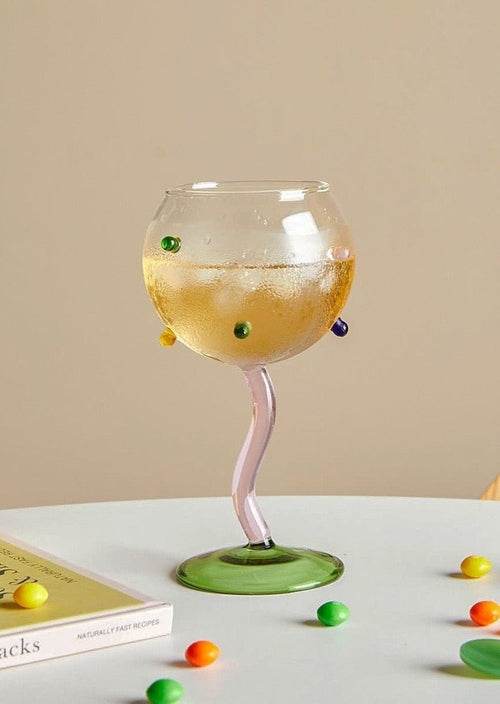 Hand Blown Rainbow Sprinkles Wine Glasses - Whimsical Dopamine - Big J's Showstoppin' Store