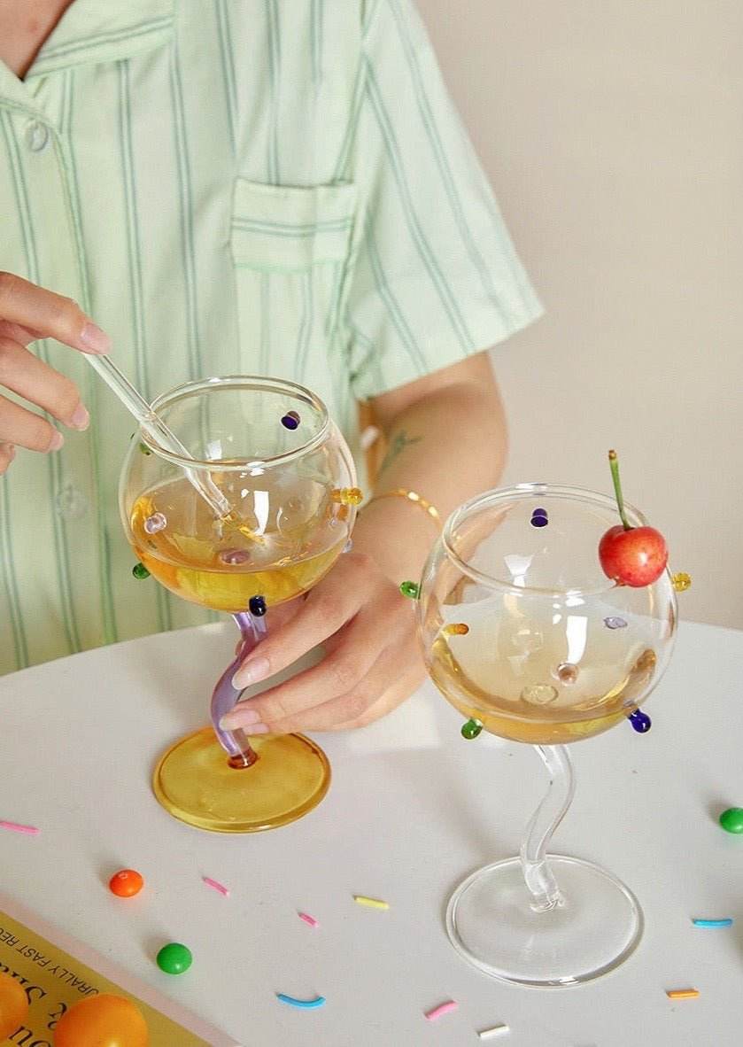 Hand Blown Rainbow Sprinkles Wine Glasses - Whimsical Dopamine - Big J's Showstoppin' Store
