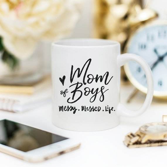 Mom Of Boys Coffee Mug, Messy. Blessed. Life. - Big J's Showstoppin' Store