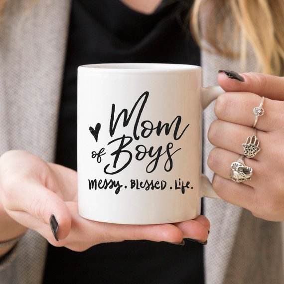 Mom Of Boys Coffee Mug, Messy. Blessed. Life. - Big J's Showstoppin' Store