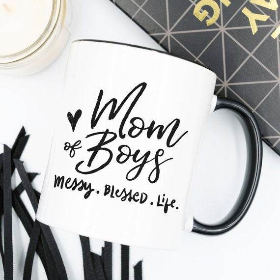 Mom Of Boys Coffee Mug, Messy. Blessed. Life. - Big J's Showstoppin' Store