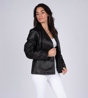 Women's Athena 3 Button Leather Coat - Big J's Showstoppin' Store