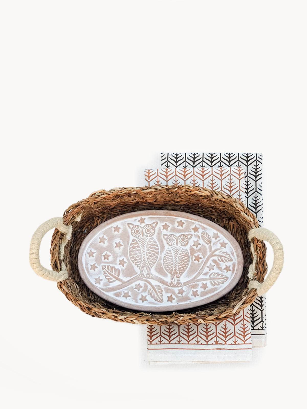 Bread Warmer & Basket Gift Set with Tea Towel - Owl Oval - Big J's Showstoppin' Store