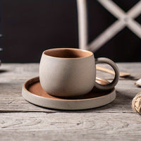 Retro Colorblock Insulated Ceramic Coffee Mug and Saucer Set