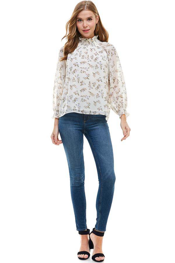 DITSY FLORAL LONG SLEEVES BLOUSE - Big J's Showstoppin' Store