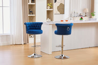 Velvet Bar Stool Set of 2, Adjustable Swivel Bar Stools with Silver