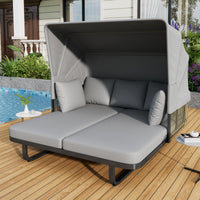 57' Outdoor Patio Daybed Rattan Daybed Outdoor Sunbed with Detachable