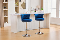 Velvet Bar Stool Set of 2, Adjustable Swivel Bar Stools with Silver