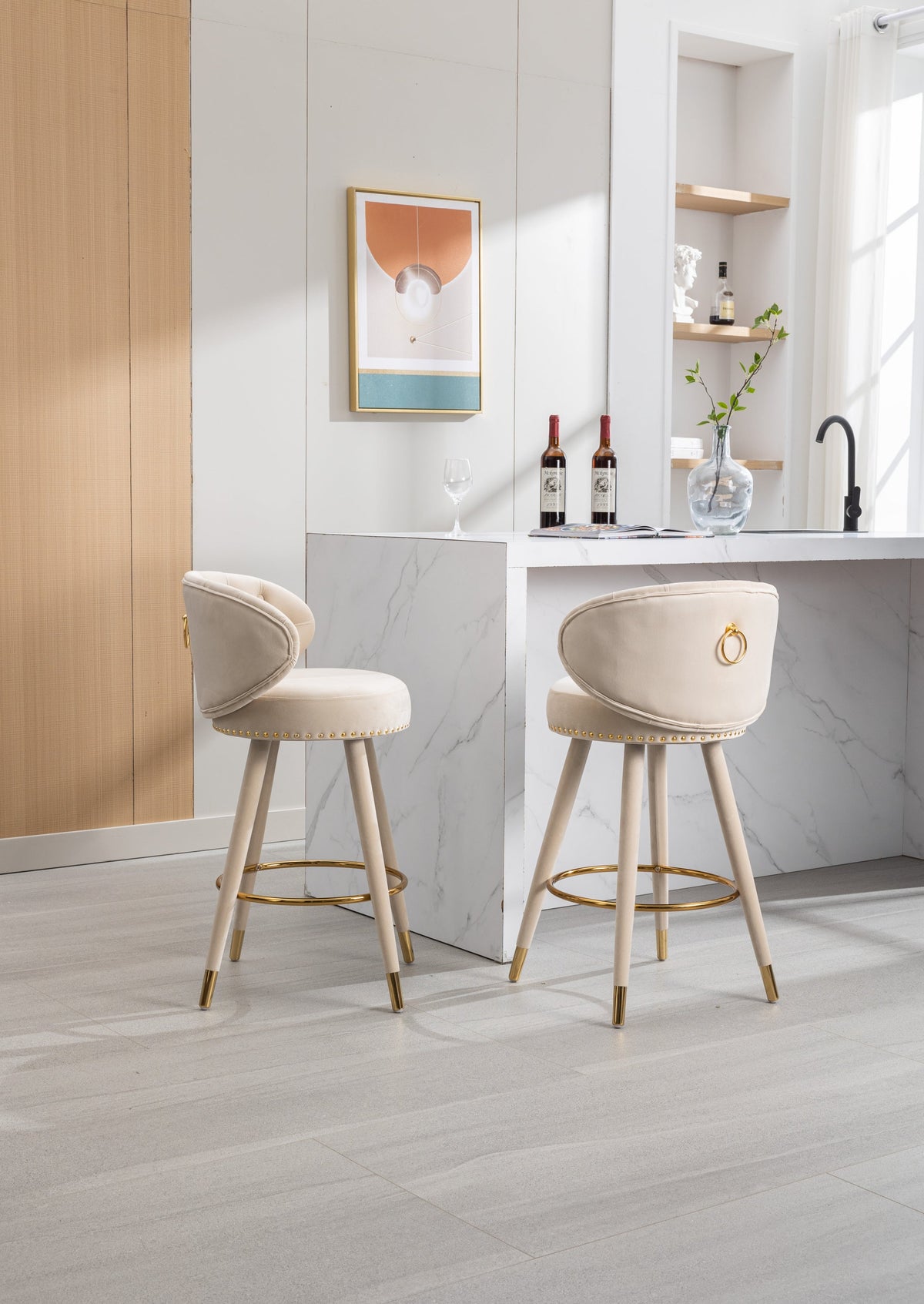 Counter Height Bar Stools Set of 2 for Kitchen Counter Solid Wood Legs