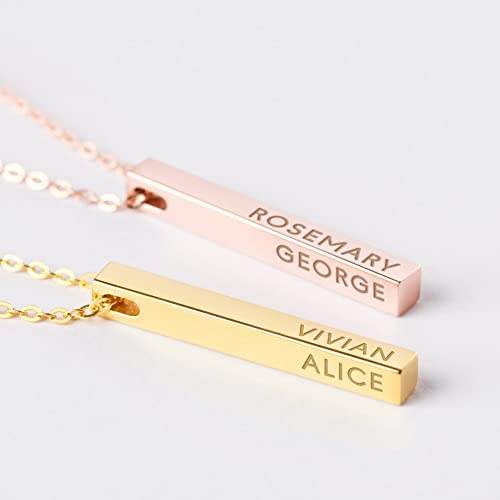 Personalized Mother Necklace, 4 Side Bar Necklace, Kids Names Necklace - Big J's Showstoppin' Store