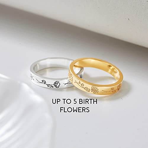 Birth Month Flowers Ring, Family Floral Ring, Gift for Mom,Mother Ring - Big J's Showstoppin' Store