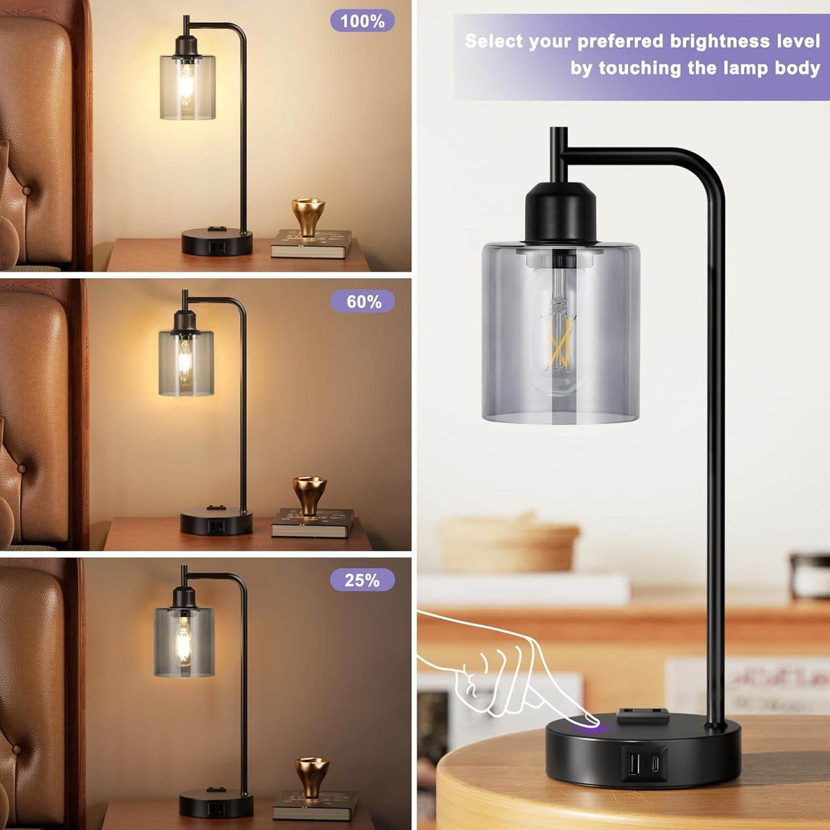Industrial Touch Bedroom Lamps for Bedrooms Set of 2-3-Way Dimmable - Big J's Showstoppin' Store