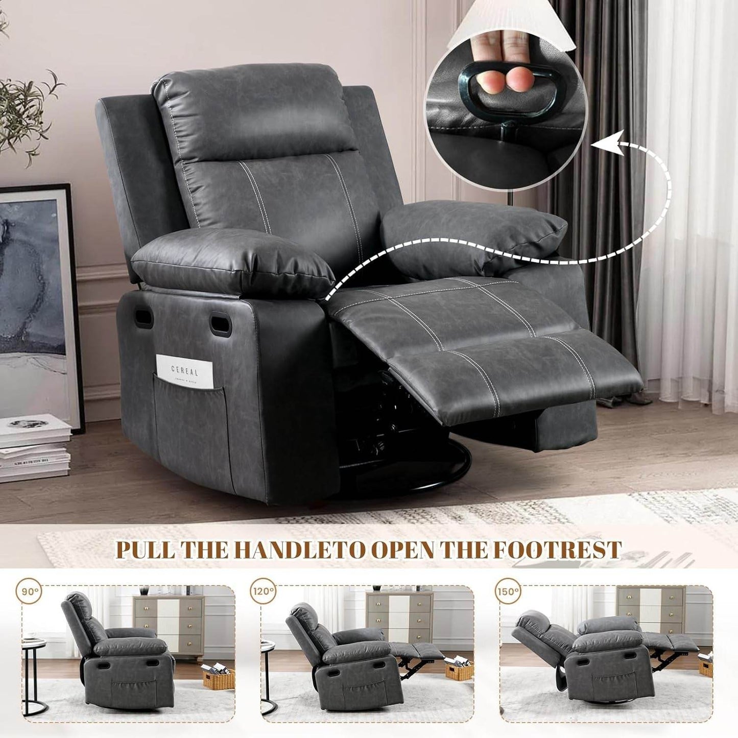 Recliner Chair, 360 Degree Swivel Rocking Chair with Massage and Heat, - Big J's Showstoppin' Store