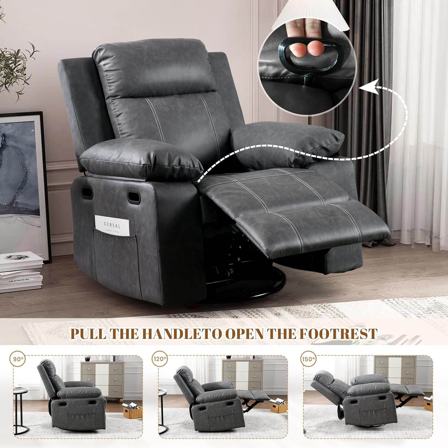 Recliner Chair, 360 Degree Swivel Rocking Chair with Massage and Heat, - Big J's Showstoppin' Store