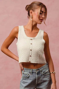 SO ME Chevron Pattern Buttoned Front Lightweight Tank Top - Big J's Showstoppin' Store