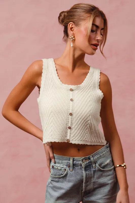 SO ME Chevron Pattern Buttoned Front Lightweight Tank Top - Big J's Showstoppin' Store