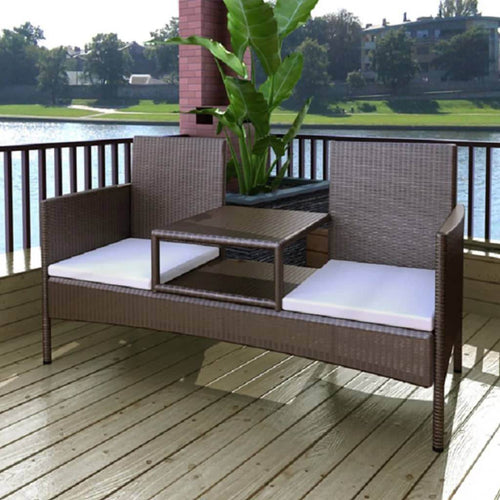 2-Seater Garden Sofa with Tea Table Poly Rattan Brown - Big J's Showstoppin' Store