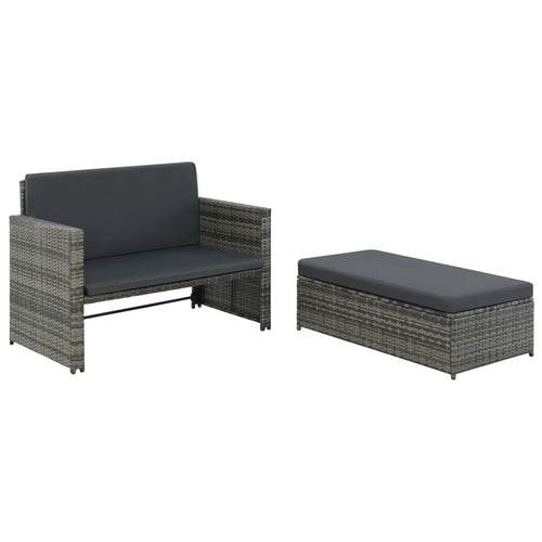 2 Piece Garden Lounge Set with Cushions Poly Rattan Gray - Big J's Showstoppin' Store