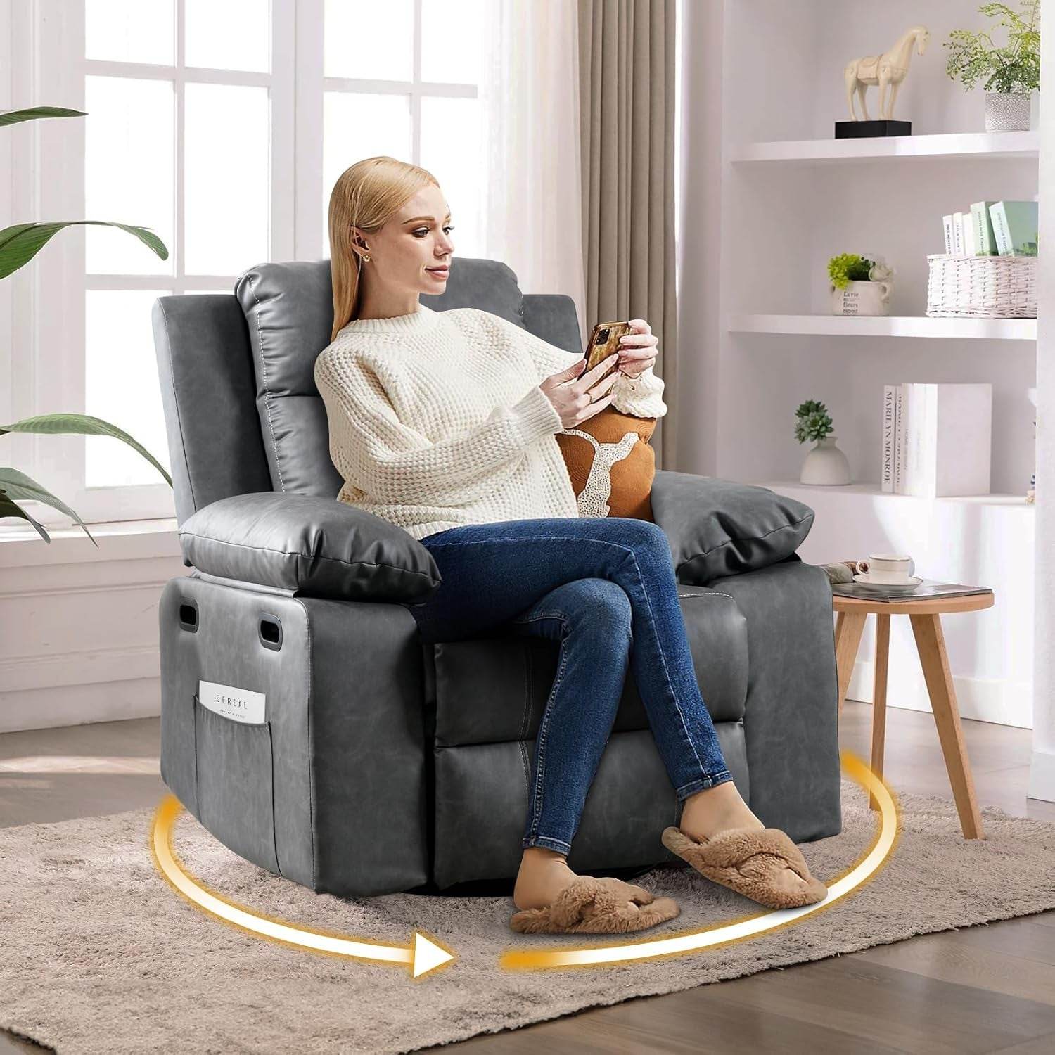 Recliner Chair, 360 Degree Swivel Rocking Chair with Massage and Heat, - Big J's Showstoppin' Store