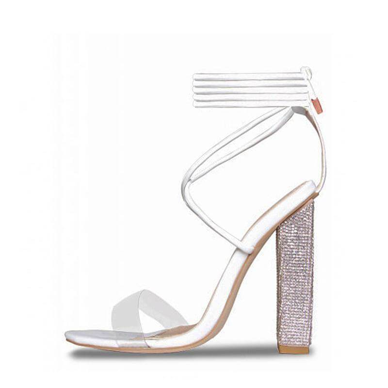 White Transparent Belt Thick-heeled High-heeled Sandals with Open-toed - Big J's Showstoppin' Store