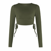 Women's Dry Crop Tops Long Sleeve Side Drawstring Ruched Shirts