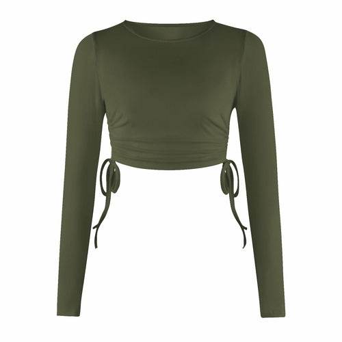 Women's Dry Crop Tops Long Sleeve Side Drawstring Ruched Shirts - Big J's Showstoppin' Store