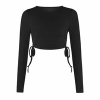 Women's Dry Crop Tops Long Sleeve Side Drawstring Ruched Shirts