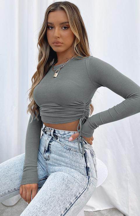 Women's Dry Crop Tops Long Sleeve Side Drawstring Ruched Shirts - Big J's Showstoppin' Store