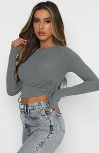 Women's Dry Crop Tops Long Sleeve Side Drawstring Ruched Shirts