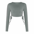 Women's Dry Crop Tops Long Sleeve Side Drawstring Ruched Shirts - Big J's Showstoppin' Store