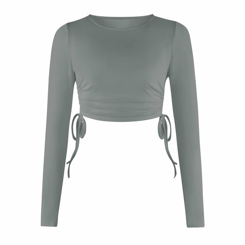 Women's Dry Crop Tops Long Sleeve Side Drawstring Ruched Shirts