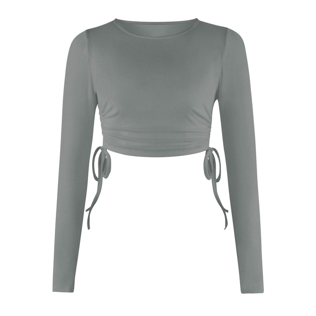 Women's Dry Crop Tops Long Sleeve Side Drawstring Ruched Shirts - Big J's Showstoppin' Store